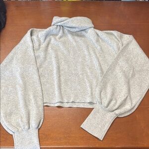 Wilfred Gray Puff Sleeve Cropped Hoodie